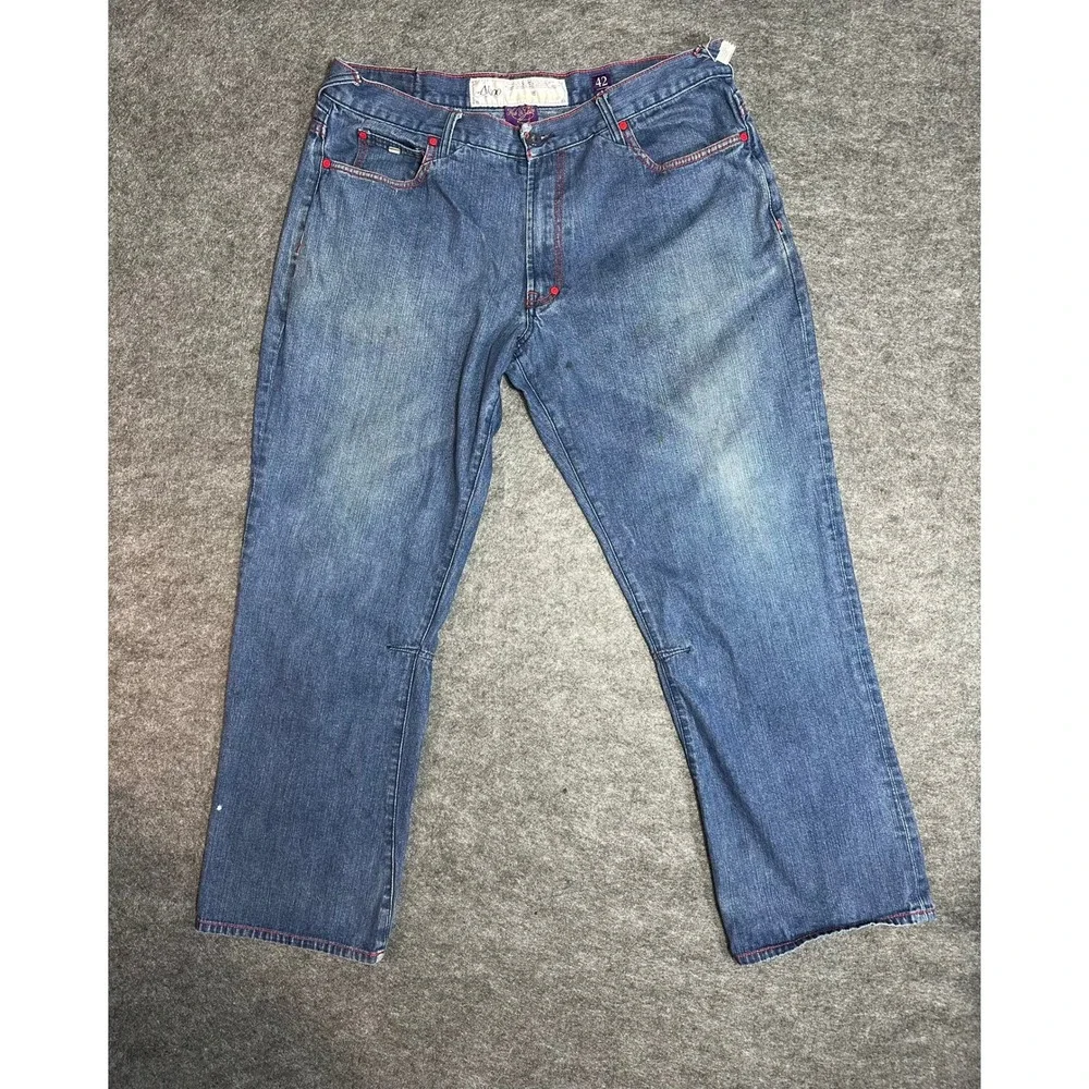 AKOO Jeans Men's Size‎ 42 Blue Denim Straight Leg RARE with Red Stitching